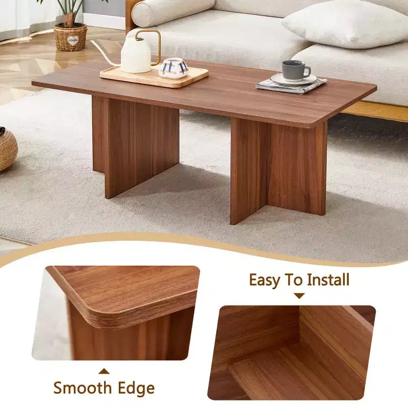 Zeus & Ruta 44.8'' Modern Coffee Table with Grain Finish and Triangular Support Base