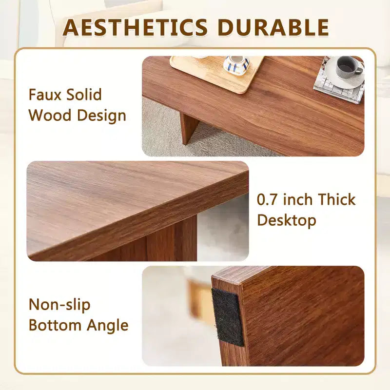 Zeus & Ruta 44.8'' Modern Coffee Table with Grain Finish and Triangular Support Base