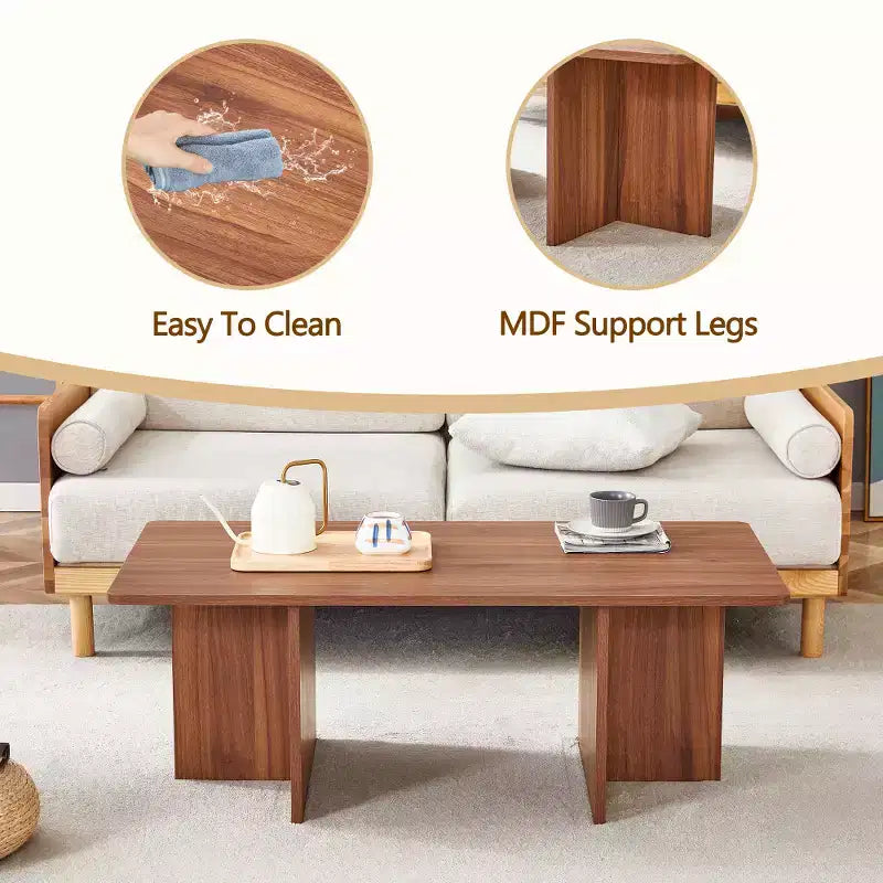 Zeus & Ruta 44.8'' Modern Coffee Table with Grain Finish and Triangular Support Base