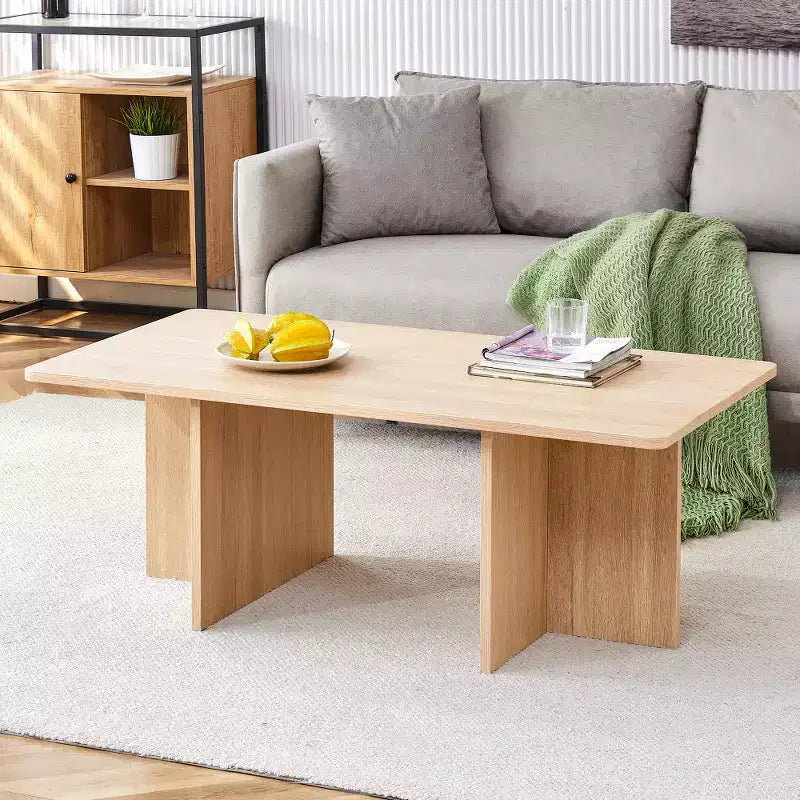 Zeus & Ruta 44.8'' Modern Coffee Table with Grain Finish and Triangular Support Base