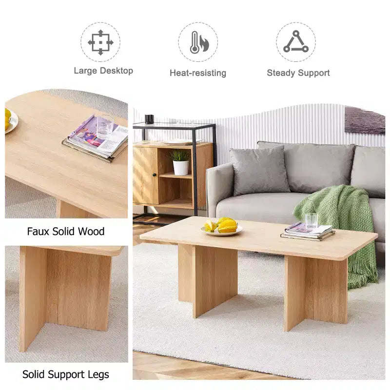 Zeus & Ruta 44.8'' Modern Coffee Table with Grain Finish and Triangular Support Base