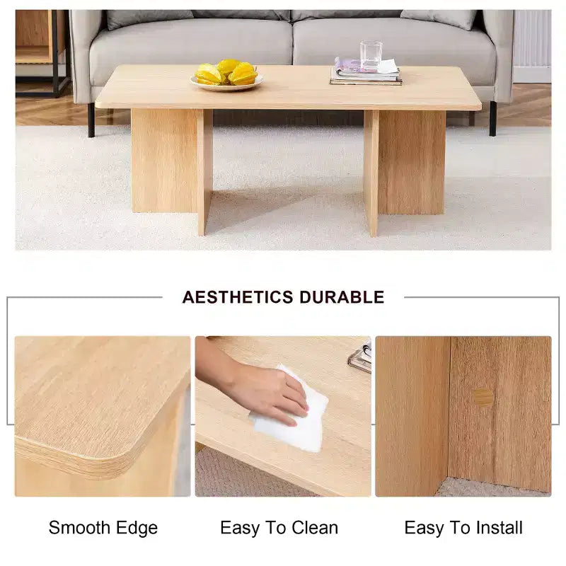 Zeus & Ruta 44.8'' Modern Coffee Table with Grain Finish and Triangular Support Base