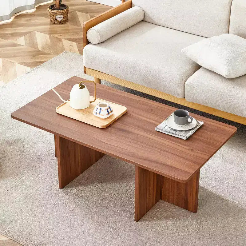 Zeus & Ruta 44.8'' Modern Coffee Table with Grain Finish and Triangular Support Base