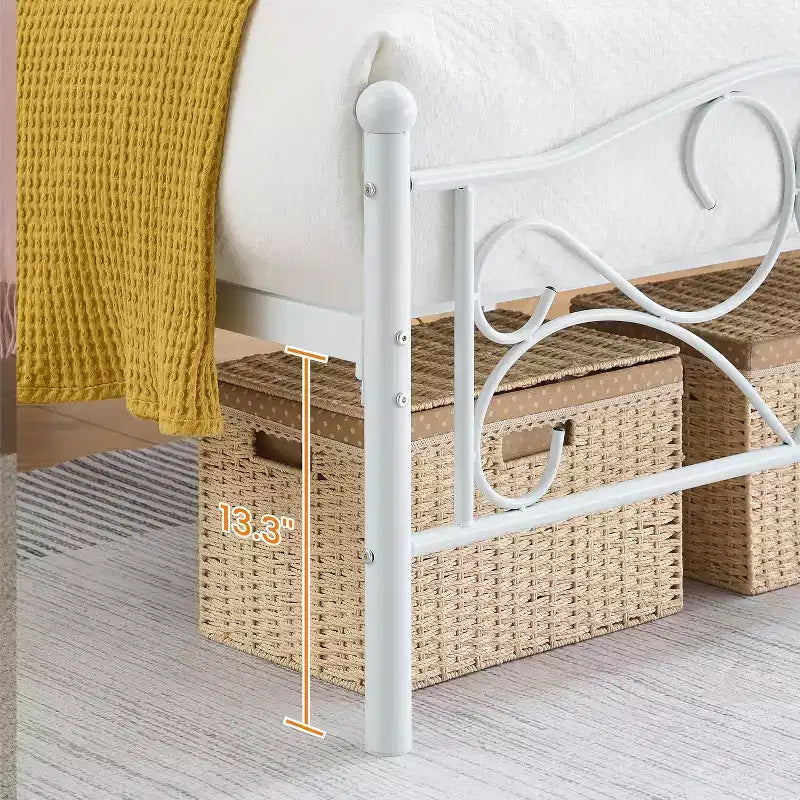White Twin Bed Frame with Headboard, Heavy-Duty Metal Mattress Foundation with Steel Slats, No Box Spring Needed, Quiet & Durable