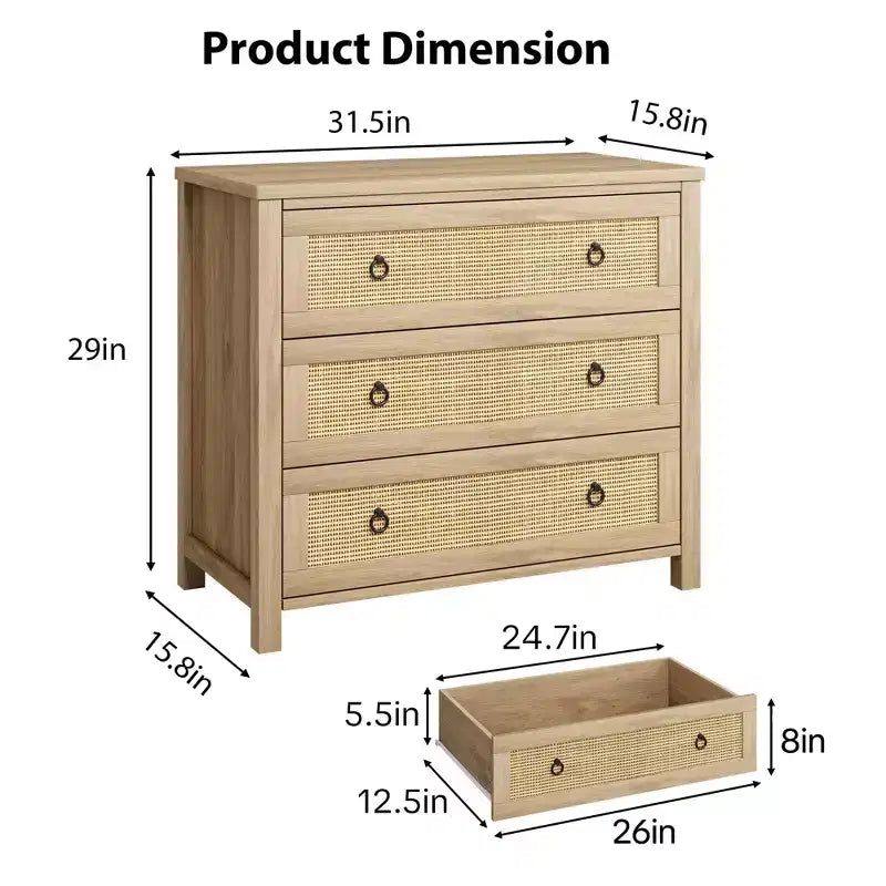 TROPOW Wide Dresser, Boho Wide Drawer Dresser with Storage, Wooden Closet Dressers Chest of Drawers Freestanding for Bedroom, Nursery, Living Room
