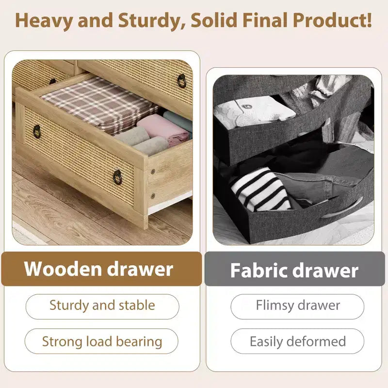 TROPOW Wide Dresser, Boho Wide Drawer Dresser with Storage, Wooden Closet Dressers Chest of Drawers Freestanding for Bedroom, Nursery, Living Room