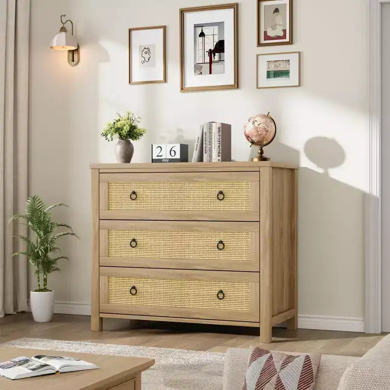 TROPOW Wide Dresser, Boho Wide Drawer Dresser with Storage, Wooden Closet Dressers Chest of Drawers Freestanding for Bedroom, Nursery, Living Room