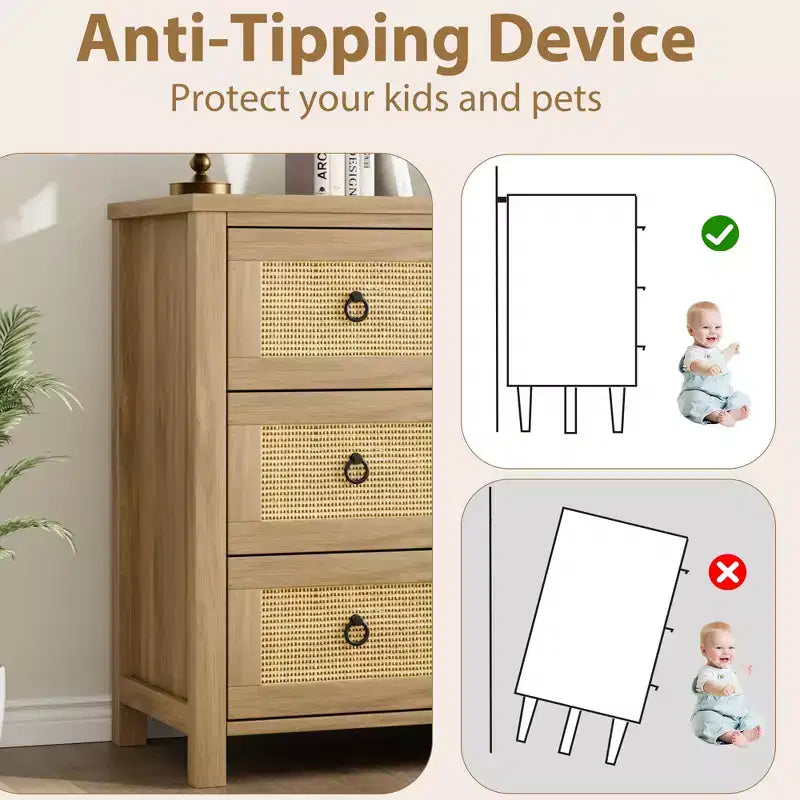 TROPOW Wide Dresser, Boho Wide Drawer Dresser with Storage, Wooden Closet Dressers Chest of Drawers Freestanding for Bedroom, Nursery, Living Room