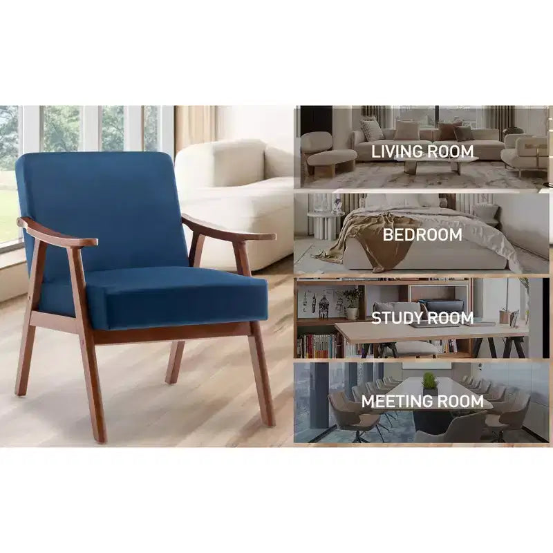 MAYEERTY Mid Century Wingback Accent Chair Solid Wood Frame Thick Backrest Lounge Chair for Living Room