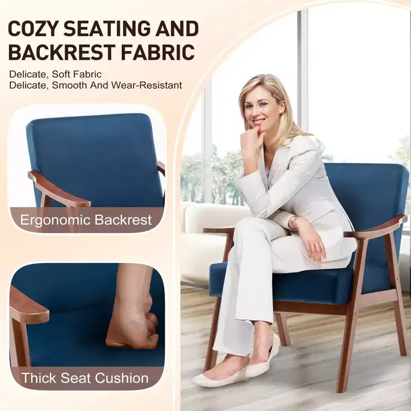 MAYEERTY Mid Century Wingback Accent Chair Solid Wood Frame Thick Backrest Lounge Chair for Living Room