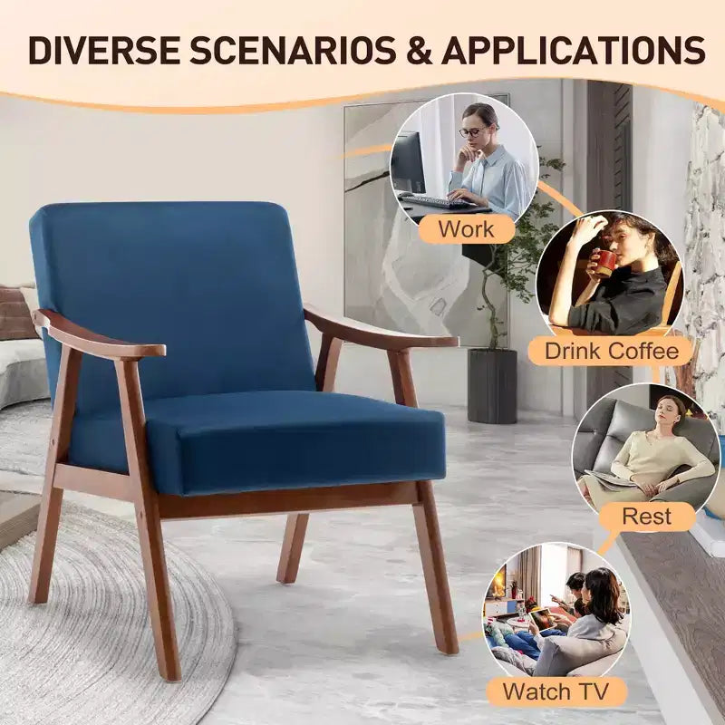MAYEERTY Mid Century Wingback Accent Chair Solid Wood Frame Thick Backrest Lounge Chair for Living Room