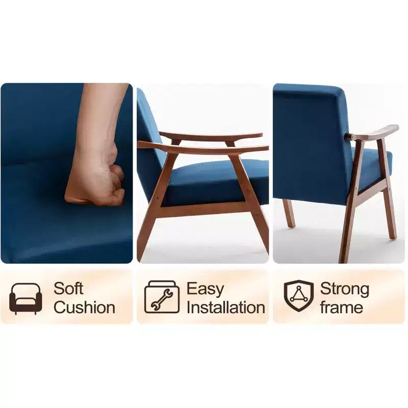 MAYEERTY Mid Century Wingback Accent Chair Solid Wood Frame Thick Backrest Lounge Chair for Living Room