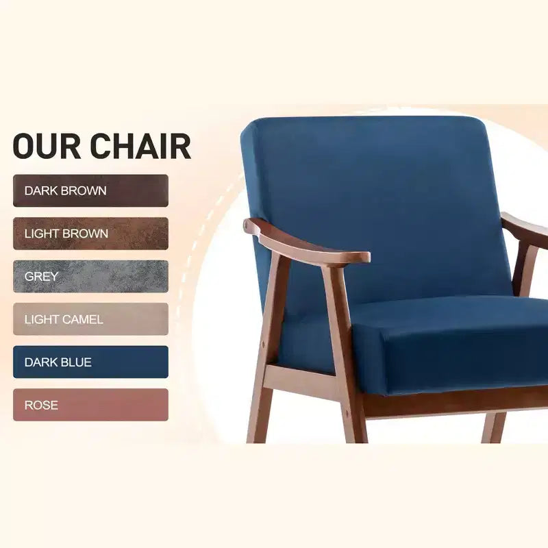 MAYEERTY Mid Century Wingback Accent Chair Solid Wood Frame Thick Backrest Lounge Chair for Living Room