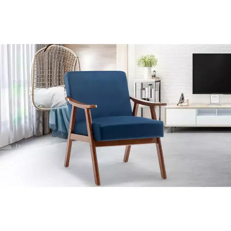 MAYEERTY Mid Century Wingback Accent Chair Solid Wood Frame Thick Backrest Lounge Chair for Living Room