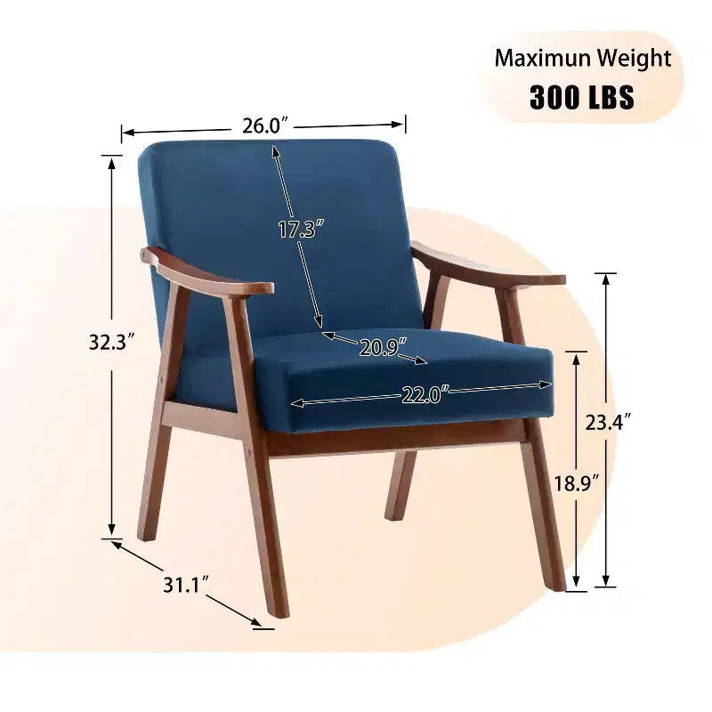 MAYEERTY Mid Century Wingback Accent Chair Solid Wood Frame Thick Backrest Lounge Chair for Living Room