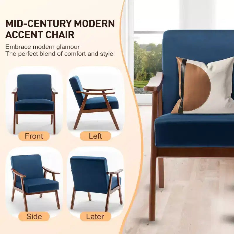 MAYEERTY Mid Century Wingback Accent Chair Solid Wood Frame Thick Backrest Lounge Chair for Living Room