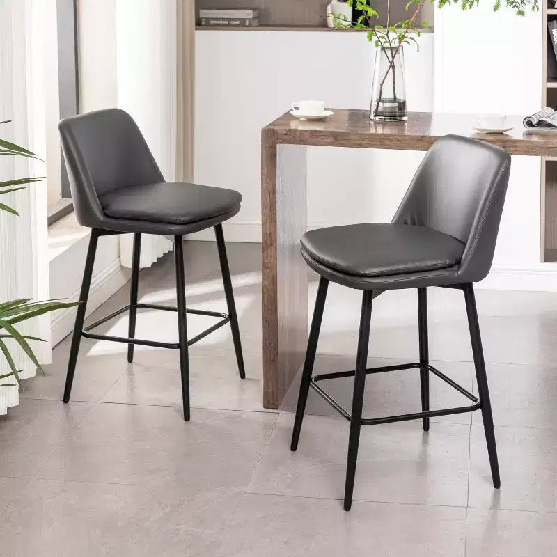 MAYEERTY Set of 2 Counter Height Swivel Bar Stools 360 Swivel Upholstered 25.6in Seat Height Faux Leather Gray for Kitchen Island Pub