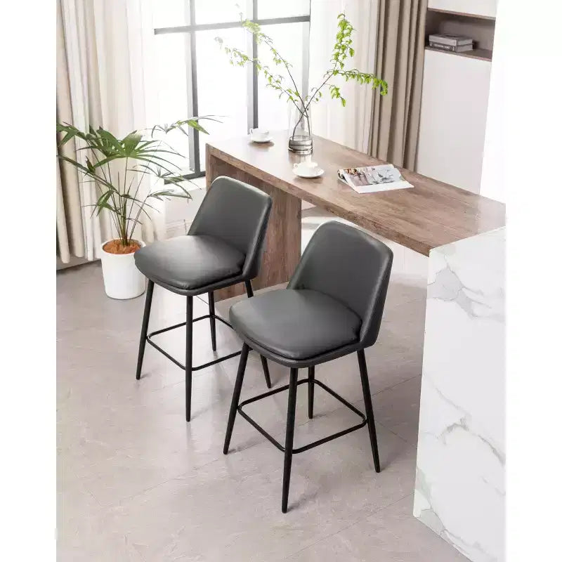 MAYEERTY Set of 2 Counter Height Swivel Bar Stools 360 Swivel Upholstered 25.6in Seat Height Faux Leather Gray for Kitchen Island Pub