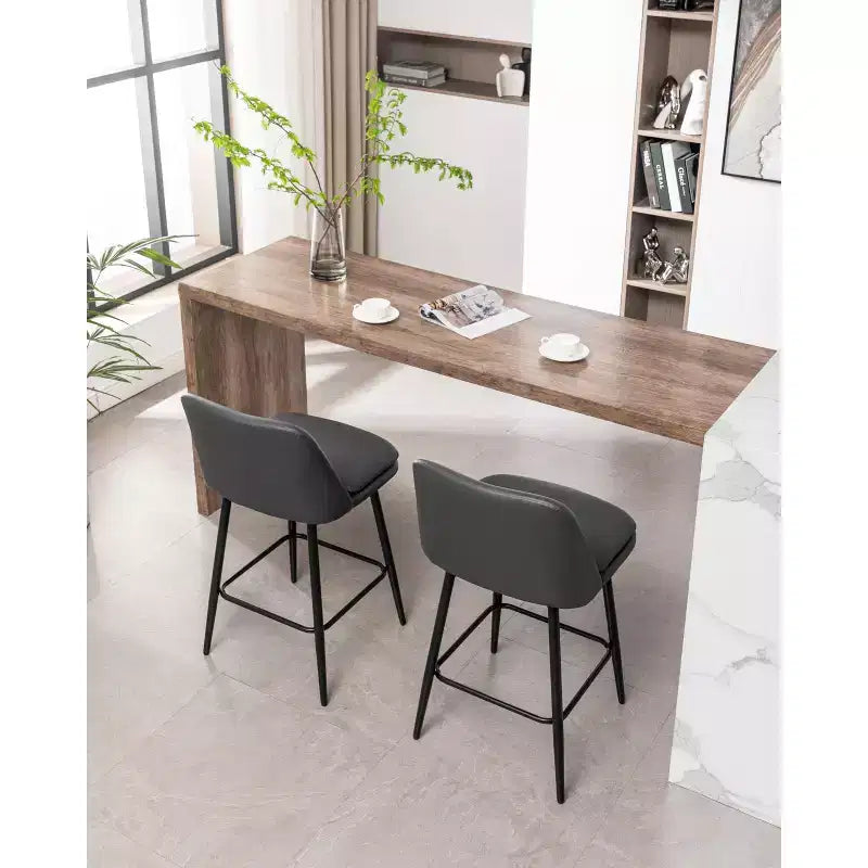 MAYEERTY Set of 2 Counter Height Swivel Bar Stools 360 Swivel Upholstered 25.6in Seat Height Faux Leather Gray for Kitchen Island Pub