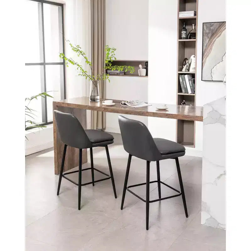 MAYEERTY Set of 2 Counter Height Swivel Bar Stools 360 Swivel Upholstered 25.6in Seat Height Faux Leather Gray for Kitchen Island Pub