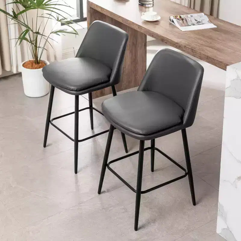 MAYEERTY Set of 2 Counter Height Swivel Bar Stools 360 Swivel Upholstered 25.6in Seat Height Faux Leather Gray for Kitchen Island Pub