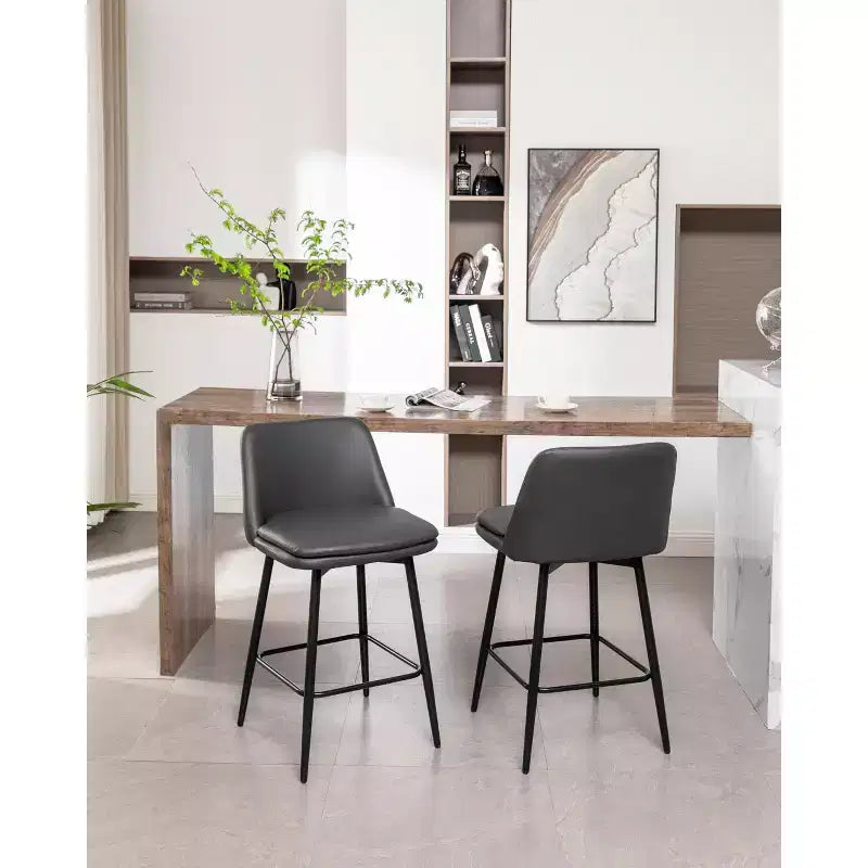 MAYEERTY Set of 2 Counter Height Swivel Bar Stools 360 Swivel Upholstered 25.6in Seat Height Faux Leather Gray for Kitchen Island Pub