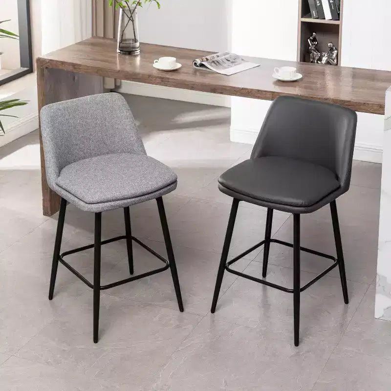 MAYEERTY Set of 2 Counter Height Swivel Bar Stools 360 Swivel Upholstered 25.6in Seat Height Faux Leather Gray for Kitchen Island Pub