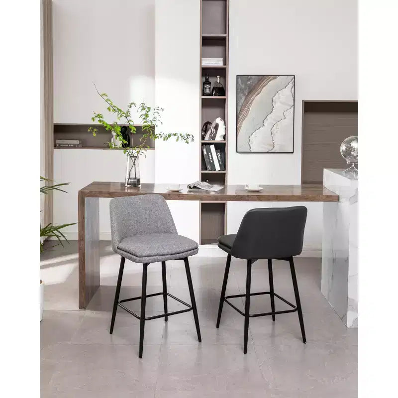 MAYEERTY Set of 2 Counter Height Swivel Bar Stools 360 Swivel Upholstered 25.6in Seat Height Faux Leather Gray for Kitchen Island Pub