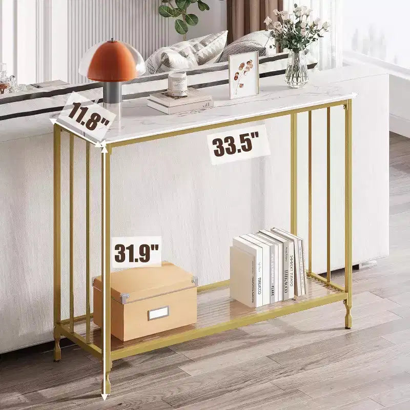 Acekool Narrow Entryway Console Table, Industrial Sofa Table with Storage Shelf, for Hallway, Living Room, Office