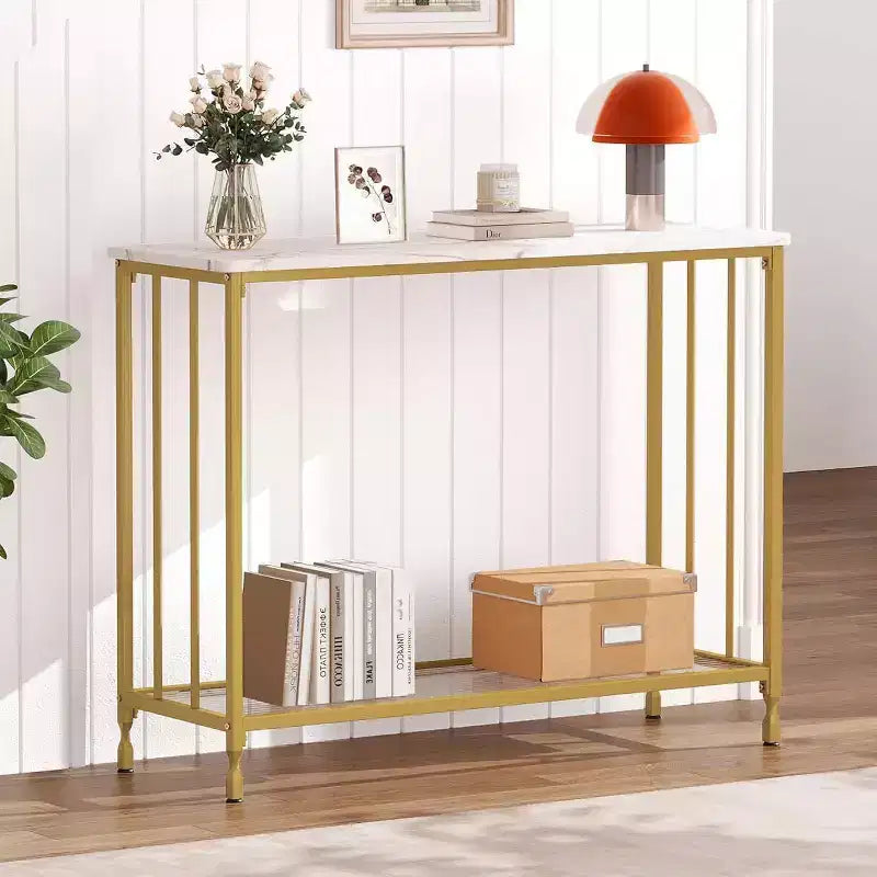 Acekool Narrow Entryway Console Table, Industrial Sofa Table with Storage Shelf, for Hallway, Living Room, Office