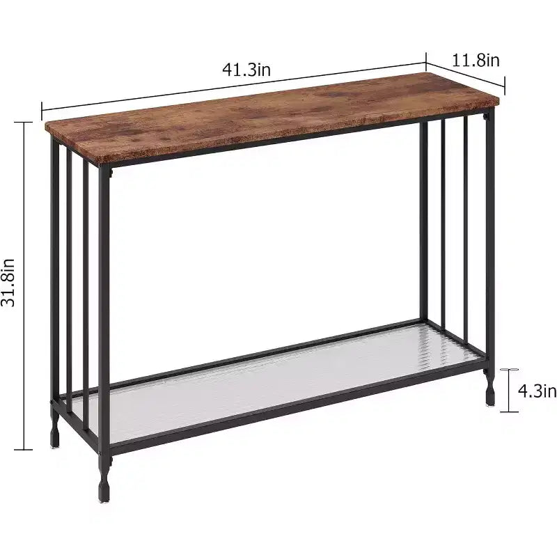 Acekool Narrow Entryway Console Table, Industrial Sofa Table with Storage Shelf, for Hallway, Living Room, Office