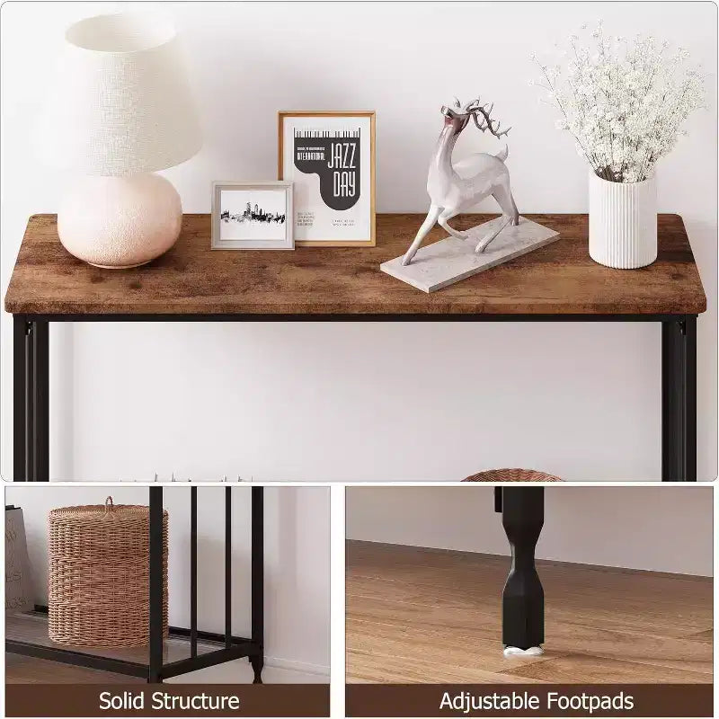 Acekool Narrow Entryway Console Table, Industrial Sofa Table with Storage Shelf, for Hallway, Living Room, Office