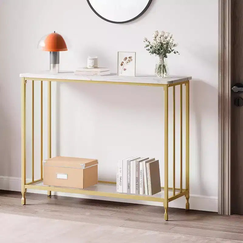 Acekool Narrow Entryway Console Table, Industrial Sofa Table with Storage Shelf, for Hallway, Living Room, Office