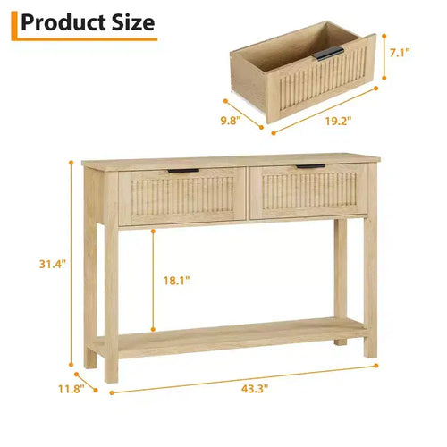Tavolo Consolle Rustico da 109 cm con 2 Cassetti e 2 Ripiani