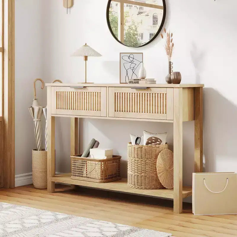 43 Farmhouse Entryway Console Table with 2 Drawers & 2 Tiers,Sofa Table for Living Room, Foyer Storage