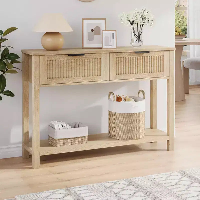 43 Farmhouse Entryway Console Table with 2 Drawers & 2 Tiers,Sofa Table for Living Room, Foyer Storage