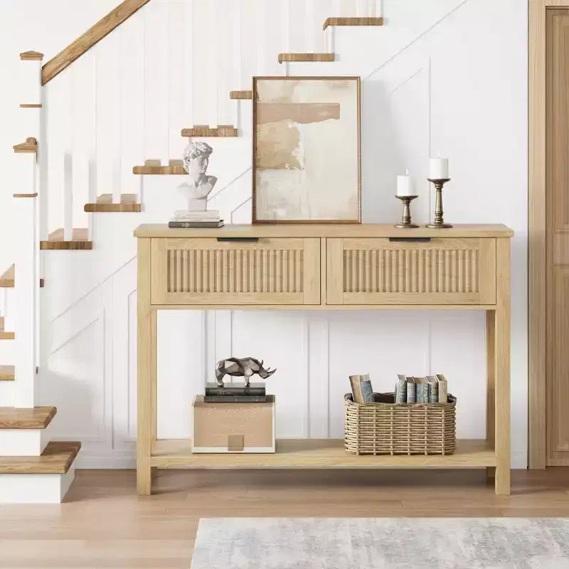 43 Farmhouse Entryway Console Table with 2 Drawers & 2 Tiers,Sofa Table for Living Room, Foyer Storage