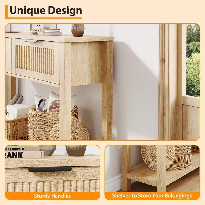 43 Farmhouse Entryway Console Table with 2 Drawers & 2 Tiers,Sofa Table for Living Room, Foyer Storage