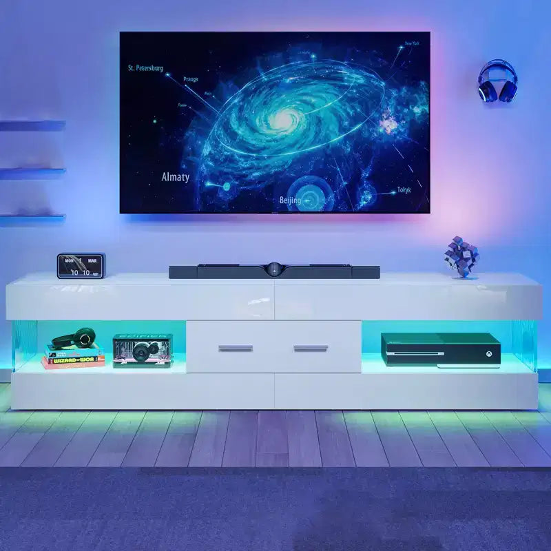 Bestier 67 Gaming TV Stand for TV up to 75, High Gloss Entertainment Center LED Medium Console TV Media Center with Storage Drawer & Open Shelves