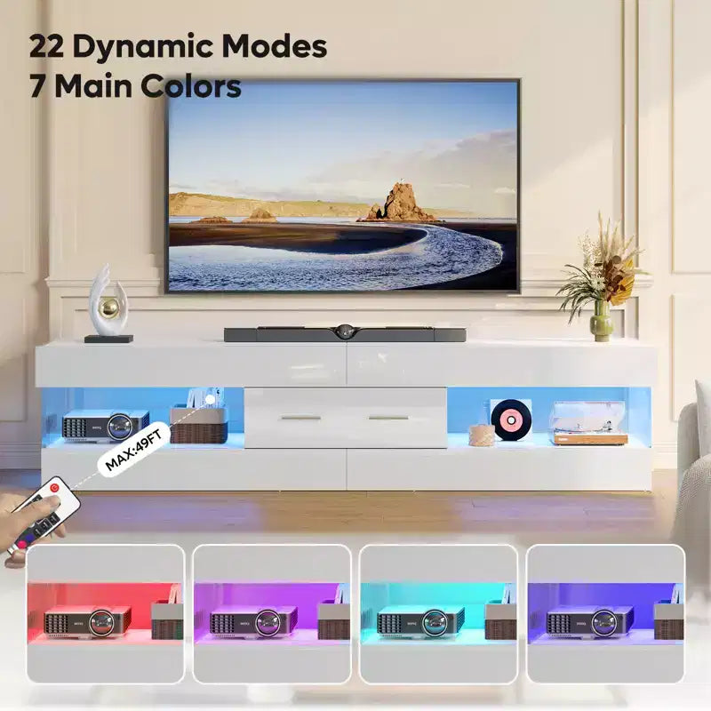 Bestier 67 Gaming TV Stand for TV up to 75, High Gloss Entertainment Center LED Medium Console TV Media Center with Storage Drawer & Open Shelves