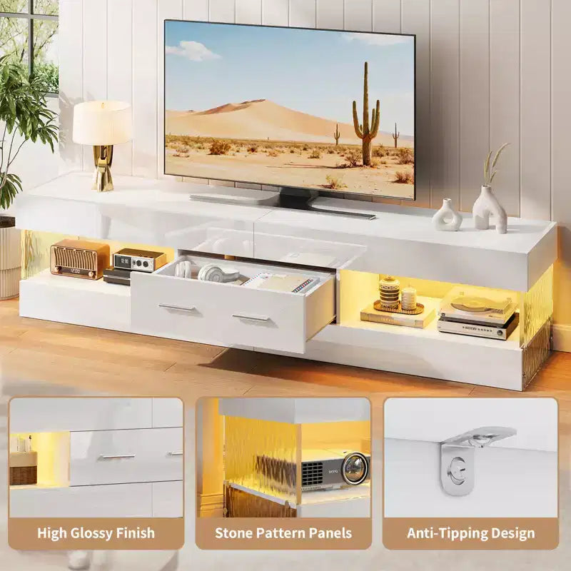Bestier 67 Gaming TV Stand for TV up to 75, High Gloss Entertainment Center LED Medium Console TV Media Center with Storage Drawer & Open Shelves