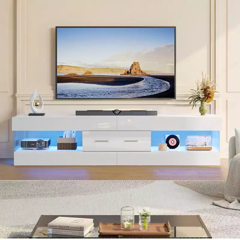 Bestier 67 Gaming TV Stand for TV up to 75, High Gloss Entertainment Center LED Medium Console TV Media Center with Storage Drawer & Open Shelves