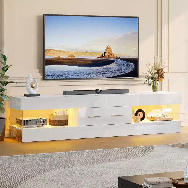 Bestier 67 Gaming TV Stand for TV up to 75, High Gloss Entertainment Center LED Medium Console TV Media Center with Storage Drawer & Open Shelves