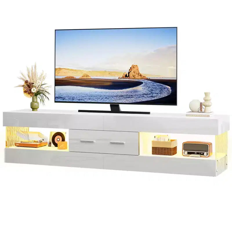 Bestier 67 Gaming TV Stand for TV up to 75, High Gloss Entertainment Center LED Medium Console TV Media Center with Storage Drawer & Open Shelves