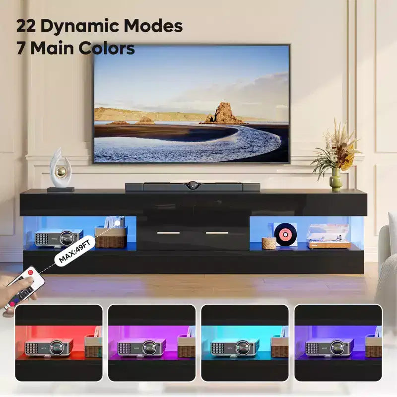 Bestier 67 Gaming TV Stand for TV up to 75, High Gloss Entertainment Center LED Medium Console TV Media Center with Storage Drawer & Open Shelves