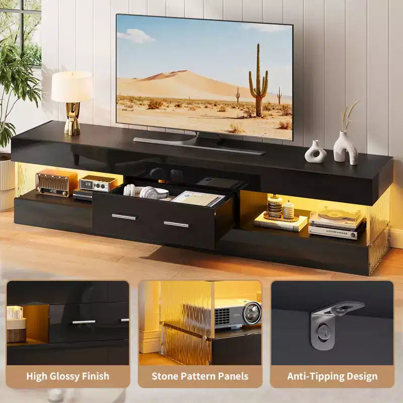 Bestier 67 Gaming TV Stand for TV up to 75, High Gloss Entertainment Center LED Medium Console TV Media Center with Storage Drawer & Open Shelves