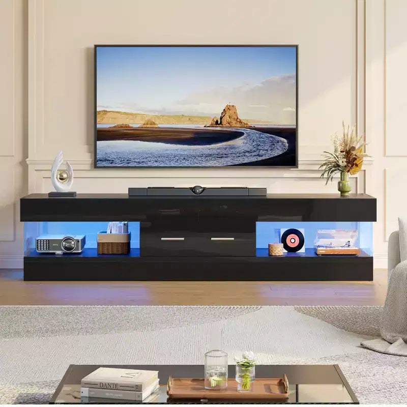 Bestier 67 Gaming TV Stand for TV up to 75, High Gloss Entertainment Center LED Medium Console TV Media Center with Storage Drawer & Open Shelves