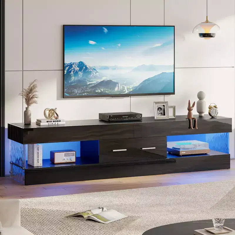 Bestier 67 Gaming TV Stand for TV up to 75, High Gloss Entertainment Center LED Medium Console TV Media Center with Storage Drawer & Open Shelves