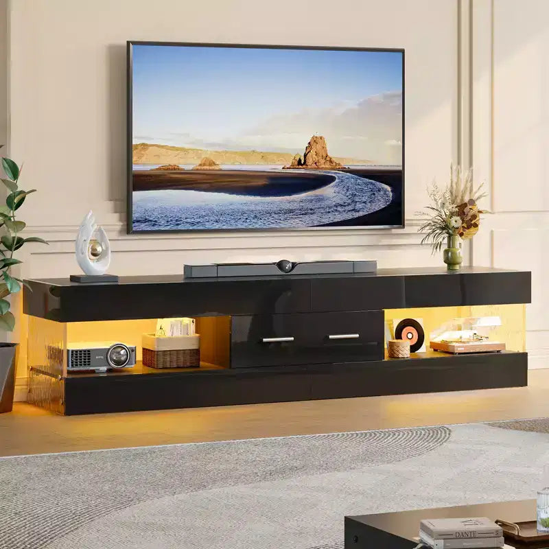 Bestier 67 Gaming TV Stand for TV up to 75, High Gloss Entertainment Center LED Medium Console TV Media Center with Storage Drawer & Open Shelves