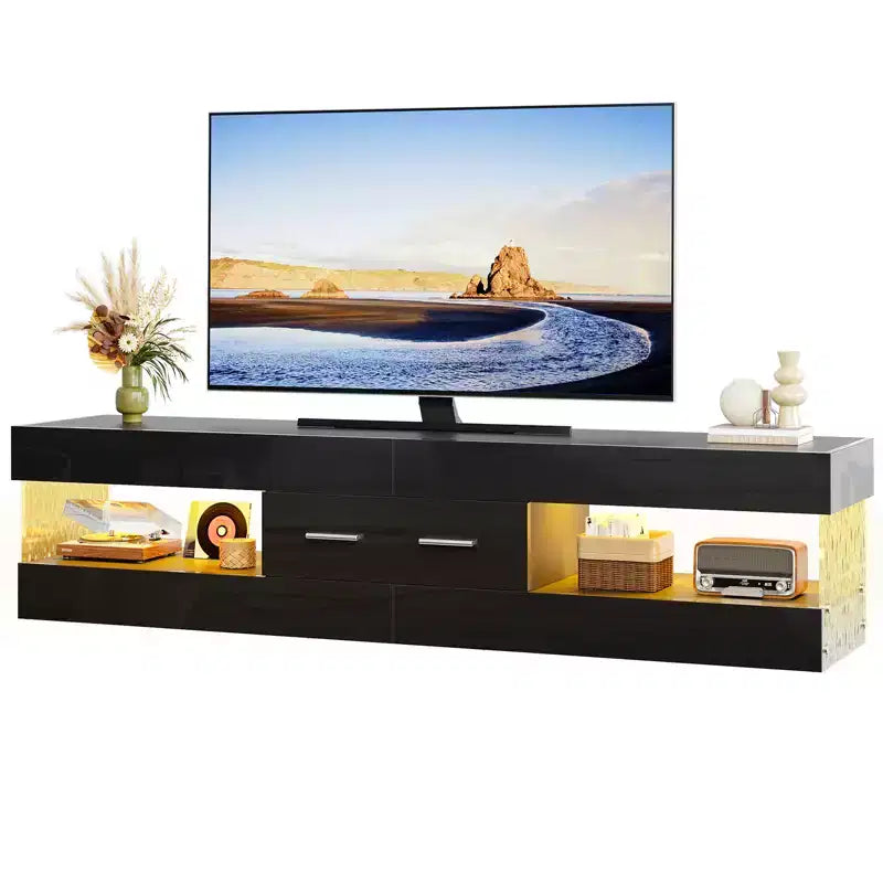 Bestier 67 Gaming TV Stand for TV up to 75, High Gloss Entertainment Center LED Medium Console TV Media Center with Storage Drawer & Open Shelves